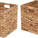 Wicker Storage Basket Water Hyacinth Woven Basket Wicker Storage Cubes,Foldable Baskets for Shelves,Handwoven Laundry Totes for Bedroom,12x12x12inch,Set of 2