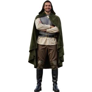 Medieval Hooded Cloak, Renaissance Cape with Hood, Wizard Witch Costume Robe, Sorcerer Halloween Cosplay Outfit (Green)