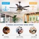 Crystal Ceiling Fan Fandelier with Lights - Modern Outdoor Fans with Remote ControlNoiseless AC Motor, Retro/Farmhouse Lighting, Dining Room Living Room (52"