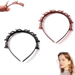 Bangs Hairstyle Hairpin Headband With Clips, Double Layer Twist Plait Hairband, Professional Weave Bangs Clip, Toothed Braid Tool Hair Clip for Women (Black, Brown)