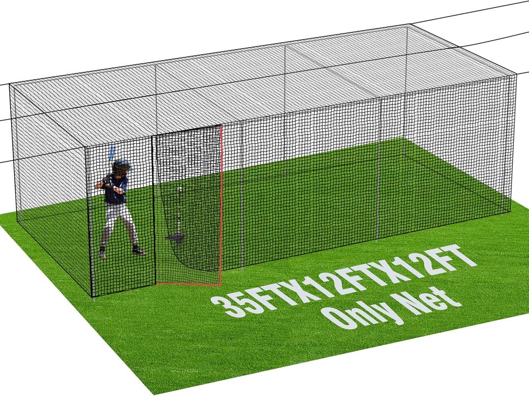 RIIFRILY Baseball Batting Cage Nets, 35'L Baseball and Softball Cage Netting, Enclosed HDPE #30 Netting Batting Cages for Backyard and Indoor (NET ONLY)