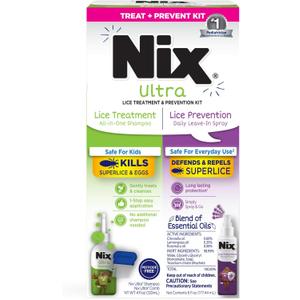 Nix Lice Treatment & Prevention Kit, All-in-One Shampoo, 4 fl oz, with Lice Removal Comb and Lice Prevention Daily Leave-in Spray, 6 fl oz