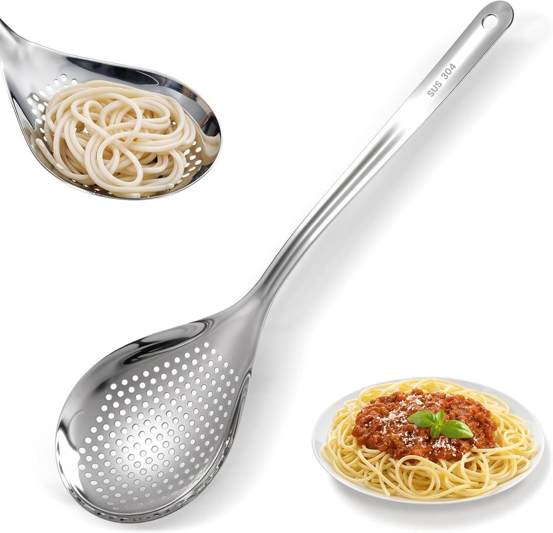 Kifmurase Skimmer Slotted Spoon, 304 Stainless Steel Spider Strainer Ladle Spoon, Pasta Strainer Spoon Colander for Kitchen Cooking Frying Skim Grease Gravy and Foam