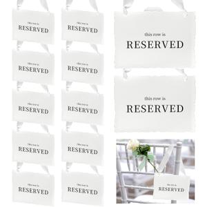 12 Pcs Reserved Seating Signs, This Row Is Reserved Hanging Signs with Silk Ribbon for Wedding Chairs Handmade Paper Chairs Sign for Wedding Ceremony Church Events Benches(White)
