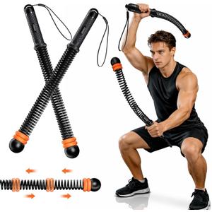 Cordless Battle Ropes with Adjustable Resistance Springs - Weighted Ropeless Battle Rope for Home Gym Exercise, Portable Workout Equipment for Strength Training & Cardio Fitness Orange& Black (Small)