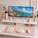 Bamboo Monitor Riser, Wide Desktop Monitor Stand for Desk with Clear Acrylic Legs, 31.5 x 8 inch Bamboo Wood Shelf, Fit Keyboard, Home Office Workspace Accessories, Study Stationaries Storage (White)