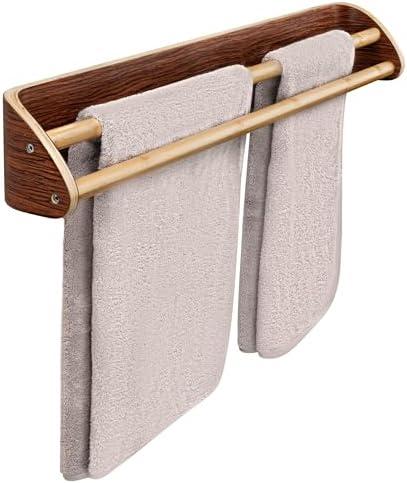 Solid Wood Bamboo Double Towel Bar - Double Towel Rack - Double Towel Bar for Bathroom Wall - Dual Towel Rack - Double Towel Racks for Bathroom - Water Resistant Bamboo Rods