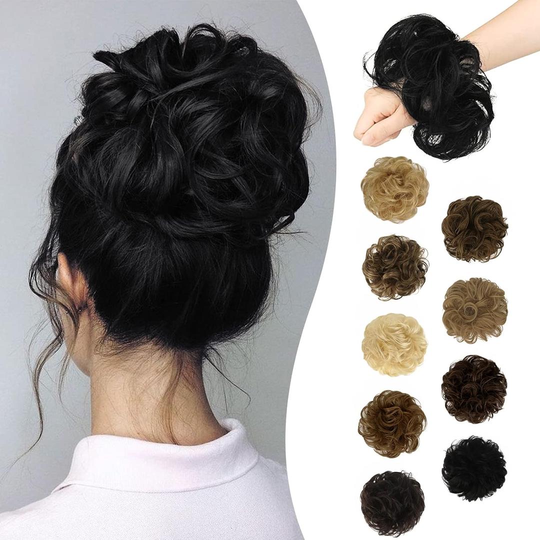 RUWISS Messy Bun Hair Piece Human Hair Messy Rose Hair Buns Hairpiece for Women Real Updo Extension Ponytail (Natural Black)