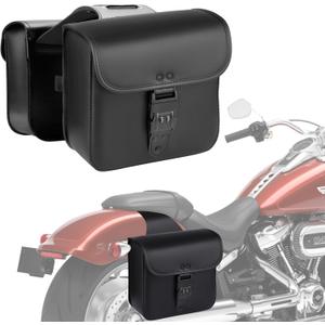 Nomad Leather Motorcycle Saddlebags Quick-Easy Universal Fit Throw Over Saddle Bags Cruiser Biker Side Bags (Black)