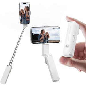 yAyusi Extendable Mini Selfie Stick for iPhone, Pocket Size Portable Selfie Stick with Remote, Compact Phone Selfie Sticks with Phone Holder for Content Creation/Vlog/Video Record/Live Stream (White)