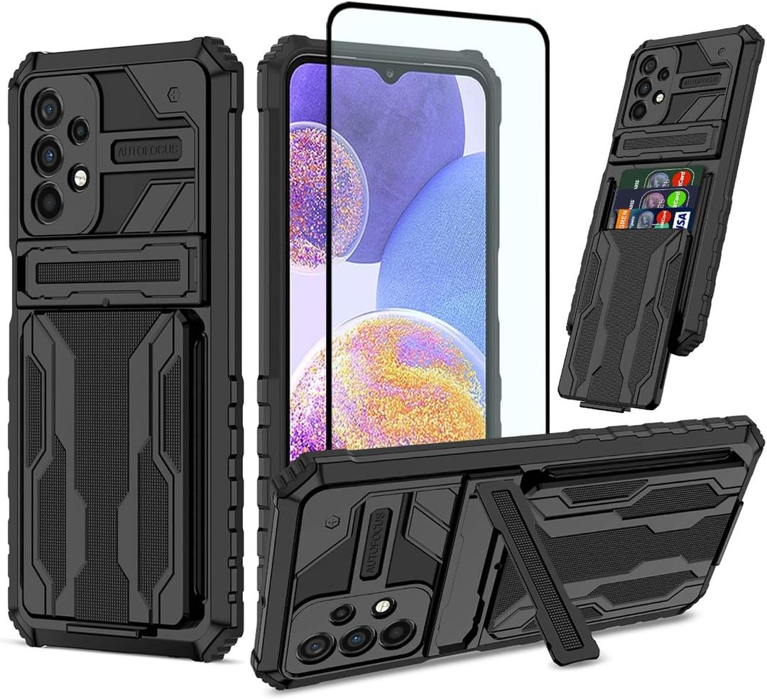 Phone Case for Galaxy A23 Case, Samsung A23 SM-A235M Case with Screen Protector, Wallet Detachable Credit Card Holder Built-in Stand Protective Phone Cover for Samsung Galaxy A23 Black