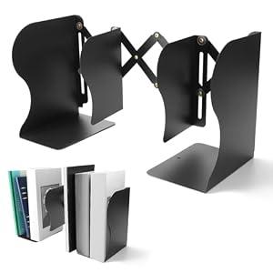 QWORK Adjustable Bookends 2 Pack, Expandable Scissor Divider Metal Book Ends with Non-Slip Pads, Book Holders for Heavy Books & Binders, Desk Shelf Office Library