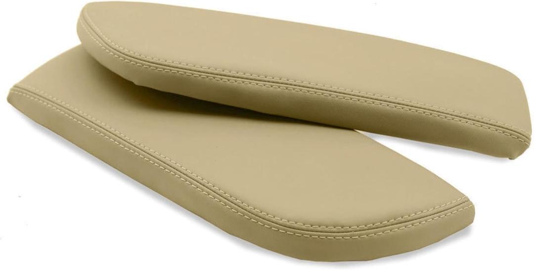 SecosAutoparts Pair Car Center Console Lid Armrest Seat Box Cover Compatible with Acura MDX 2007 2008 2009 2010 2011 2012 2013 Protector Replacement Microfiber Leather Beige Tan