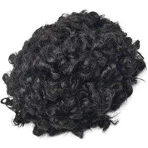 Hair Units Black Mens Afro 360 Waves Curly 20mm Human Hair Replacement System Hairpieces Toupee for Men 8''X10'' #1B Off Black