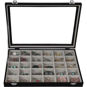Stratalife Jewelry Organizer Earring Holder Jewelry Tray Earring Storage Organizer Display Rock Collection Box Jewelry Storage For Women Girls 30 Grid (Gray Black)