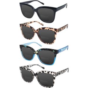 4 Pack Bifocal Reading Glasses Outdoor Sunglasses Fashion Bifocal Sun Readers for Women Men UV400 Eyewear (4 Pack Mix Color-2)