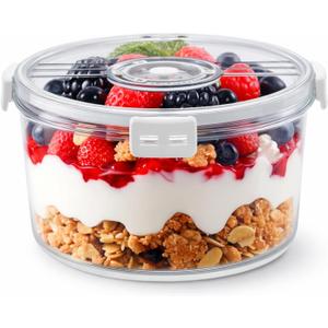 Large Trifle Bowl with Sealed Lid,8.9 Inch Clear Salad Bowl with Snap Fasteners,Plastic Mixing and Serving Bowls for Laying Ice Cream,Cake,Cupcake,Salad,Fruit,Dessert, 8.9 inches x 4.7 inches