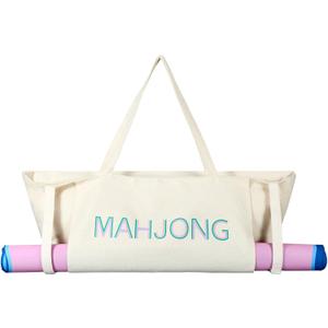Abbylike 28x9 Inches Mahjong Bag for Rolled Mat Tiles Racks Pushers Accessories Empty Mahjong Canvas Tote Bag with Zipper Closure Outer Pockets Lining Large Capacity(White)