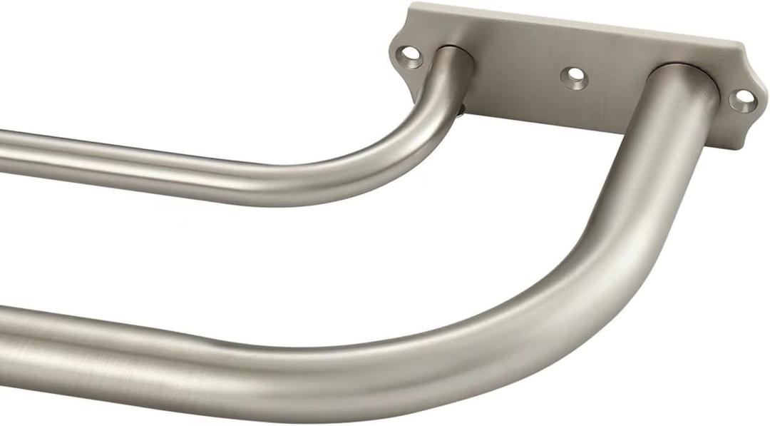 Double Curtain Rod for Window 48-84 Inch, Brushed Nickel Double Curtain Rods, Room Darkening Wrap Around Double Window Rods, Adjustable 1-Inch Front and 5/8 Inch Back Double Drapery Rod