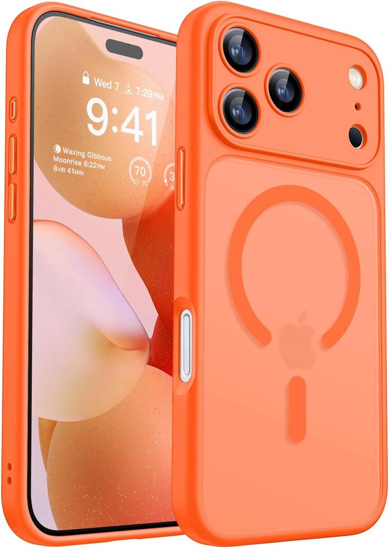 CANSHN Magnetic Compatible with iPhone 17 Pro Case, Upgraded [Full Camera Protection] [Compatible with Magsafe] [Translucent Matte] Shockproof Protective Phone Cover 6.3 Inch - Orange