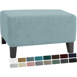MAXIJIN Velvet Ottoman Cover Rectangular Stretch Square Ottoman Covers Slipcover Rectangle Washable Foot Stool Cover Thick Storage Protector with Elastic Bottom (Ottoman Medium, Dusty Blue)