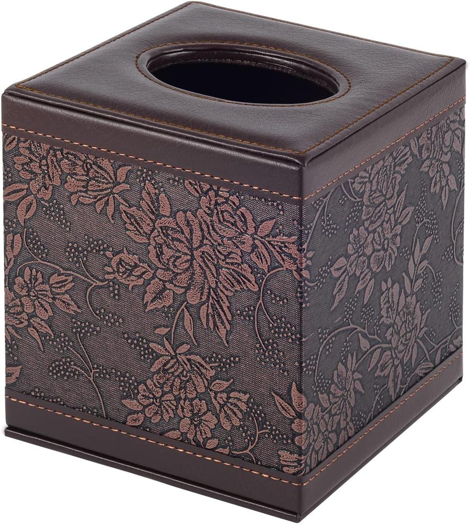 Tissue Box Cover Square,Modern Leather Tissue Box Holder for Napkin Facial Paper Organizer Bottom with Magnet Reinforcement for Home/Hotel/Restaurant/Office/car/Living Room(Retro) (Square Tissue Box-retro)