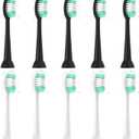 Replacement Toothbrush Heads Compatible with AquaSonic Black Series Electric Toothbrush 10 Pack Everystep,Not for AquaSonic Duo Series (Black+ White)