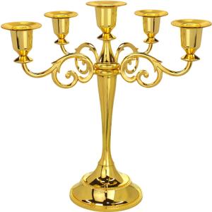 Metal Candelabra 5-Candle 10.1 Inch Tall Candle Holder Stick for Home Wedding Event and Party Festival,Gold (Gold-regular Style)
