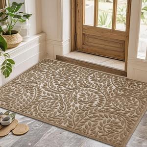 Bulijojo Front Door Mat Entrance,Durable Heavy Duty Welcome Mat,Thick Absorbent Natural Rubber Non Slip Mat,Sturdy Entryway Beige 47"x32", 2'8" x 3'11"