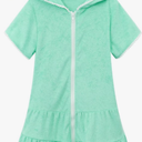 LUCKYGAL Girls Swim Cover Up Kids Swimsuit Coverup Terry Zip-Up Beach Bathing Suit Wraps with Sunglasses 10-11Y