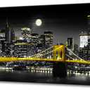Biuteawal Black and White Yellow Canvas Print New York City Brooklyn Bridge at Moon Night Picture Photo Painting Cool Manhattan Skyline Artwork Modern Home Office Wall Decoration Ready to Hang, 48"L x 20"W