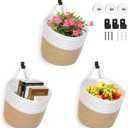 Fabric Wall Hanging Baskets 3 Pack - Woven Storage Organizers with Adhesive Hooks, Boho Style Wall Mounted Pouches for Home Kitchen Door (Large, White & Coffee)