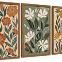InspiredHues 3 Piece Abstract Boho Floral Canvas Wall Art, Green Beige Flower Market Wall Decor, Minimalist Colorful Botanica Artwork Prints for For Living Room Bedroom Office 12x16 Inch Wood Framed