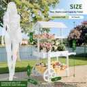 Flower Cart Display Stand with Wheels, 3-Tier Wooden Candy Cart for Party, White Dessert Cart with Canopy Roof for Weddings, Bridal Shower, Baby Shower, Market & Event Decor