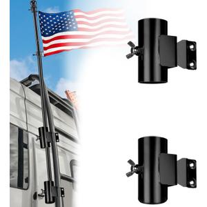 RV Ladder Mounted Flagpole Holder, Adjustable Flag Pole Holder for Dual-Purpose Use Both Horizontally and Vertically, Heavy Duty RV Flag Holder for Camper (Black)