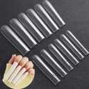 Gootrades 3XL Tapered Square Full Cover Nail Tips, 504Pcs Clear XXXL Extra Long Straight Nail Tips for Acrylic & Press On nails, Manicure Tools Salon Home DIY (12 Sizes)