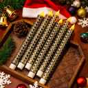 6 Pcs Black and Gold Christmas Flameless Taper Candles - 9.65 Inch Battery Operated LED Candlesticks with Flickering Flame, Elegant Xmas Table Centerpiece for Holiday Home Party Decor