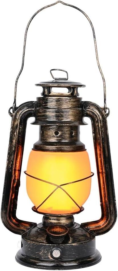 Vintage Lantern, LED Battery Powered Camping Lamp Outdoor Hanging Lantern Flickering Flame Rechargeable Retro Lanterns 3 Modes Light Non-Solar