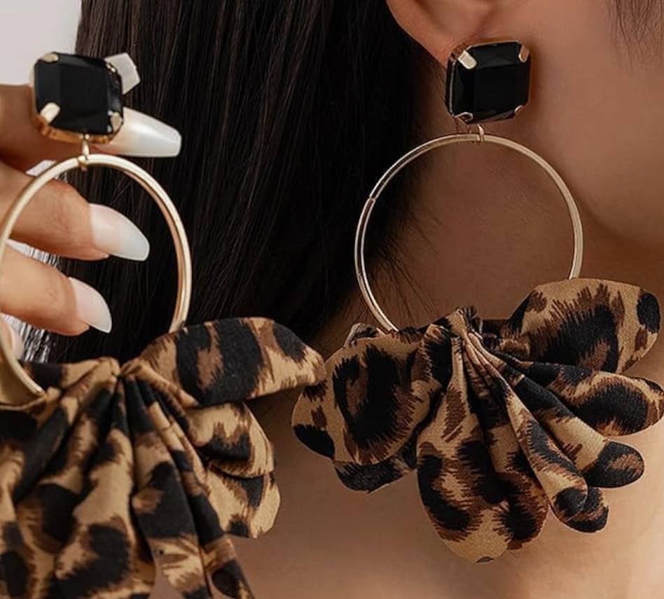 Chunky Leopard Dangle Drop Earrings for Women Statement Leopard Print 80/90s Earrings Exaggeration Cloth Costume Jewelry Gift