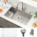 33 Inch Drop In Kitchen Sink-Wesliv 33x22 Stainless Steel Drop In Sink Top Mount 18 Gauge Deep Single Bowl Kitchen Sinks with Dish Grid &Soap Dispenser (Brushed Nickel)