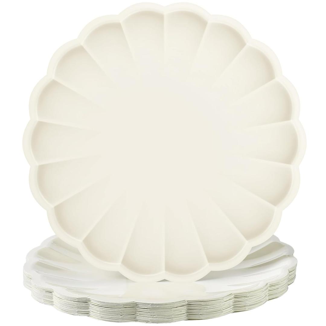 30 Pcs Large Scalloped Paper Plates 9.5 Inch Shell Edge Disposable Dinner Plates for Birthday Wedding Baby Shower Party Decorations(Cream Color)