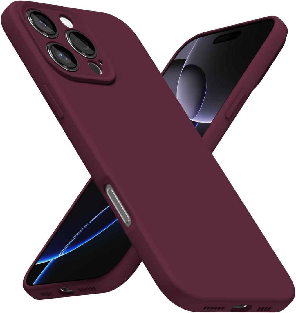 LoeoeL for iPhone 16 Pro Max Phone Case Silicone, Minimalist Ultra Thin Slim Soft Rubber Gel Solid Color Matte TPU Cute Case for Women Men, Girly Plain Aesthetic Design & Camera Cover, Burgundy Maroon