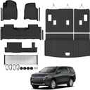 Tongama-Floor Mats for 2021-2025 2026 Chevy Tahoe/GMC Yukon 8 Seats with Bench Seats, All Weather TPE Trunk Mat & 3rd Row Backrest Mats & Cargo Net & Door Sill Guards for Tahoe Floor Liner Accessories