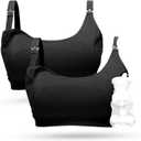 2pcs Momcozy Pumping Bra Hands Free, Pumping and Nursing Bra in One Holding Breast Pump for Spectra, Lansinoh, Medela (Black, XL)