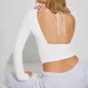 Hafailia Backless Long Sleeve Tops for Women - Casual Y2K Crop Shirts Square Neck Slim Fit Cut Out Workout Tees 2024 White S (White, S)