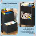 Baby Diaper Caddy Organizer Cart with Wheels, 2 Tier Rolling Cart with Dividers and Drawers, Mobile Utility Cart Bedside for Nursery, Bedroom, Baby Newborn Essentials Storage Cart, Black