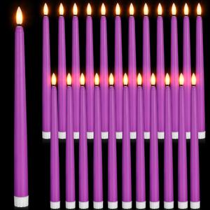 Macarrie 24 Packs Flameless Taper Candles Battery Operated 11 Inch Long Candle Light LED Flameless Candlesticks Fake Candles Flickering Tapered Candles for Wedding, Christmas(Purple)