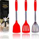 Red Stainless Steel Spatula Set  Includes Slotted Spatula, Silicone Turner, Metal Spatula - Heat Resistant Silicone Turner Set  Metal Spatulas for Kitchen use, BBQ, Grill