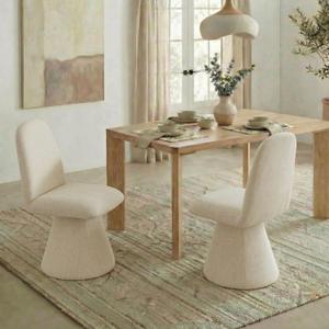 KISLOT Swivel Dining Chairs Set of 2, Modern Upholstered Dining Chair Mid Century Kitchen Chairs with Wave Shaped High Back, 360 Degree Rotating Vanity Chair for Dining Room, Bedroom, Farmhouse, Sand