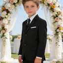 Boys Suits Kids Wedding Formal Suit Set Communion Tuxedo Easter Outfit 5 Piece Jacket Vest Pants Set with Shirt and Tie (Black, 14Y)